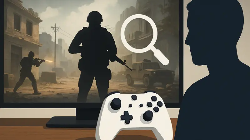Геймпад на фоне экрана с изображением онлайн-шутера, символизирующий поиск игр без баттл-пассов.