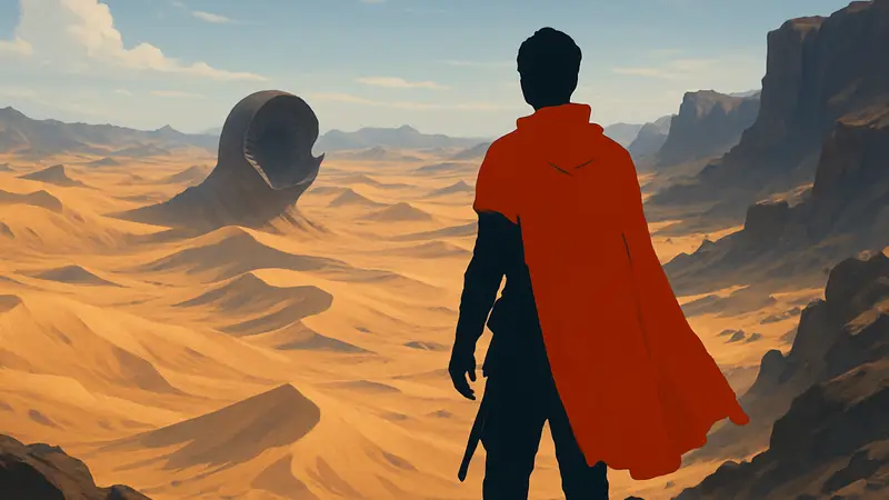 Кадр из Dune: Awakening, демонстрирующий персонажа на фоне пустыни Арракис
