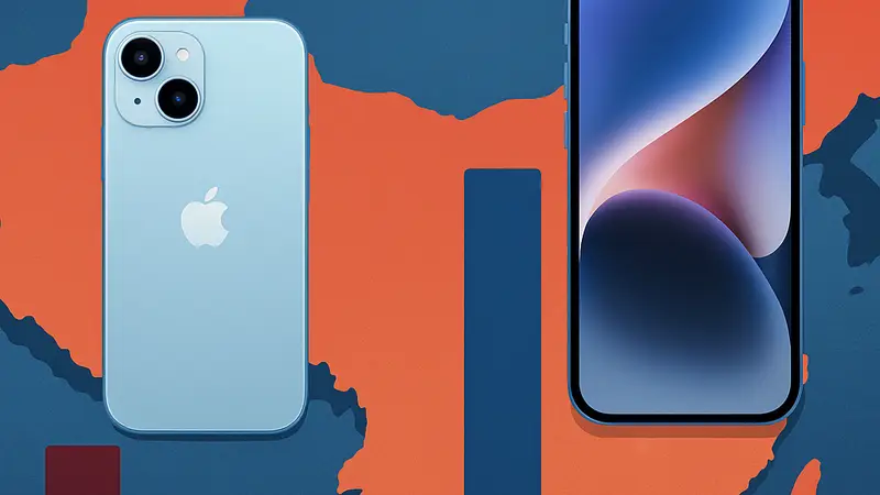 Схематичное изображение iPhone Air и iPhone 17, демонстрирующее разницу в количестве продаж в Китае.