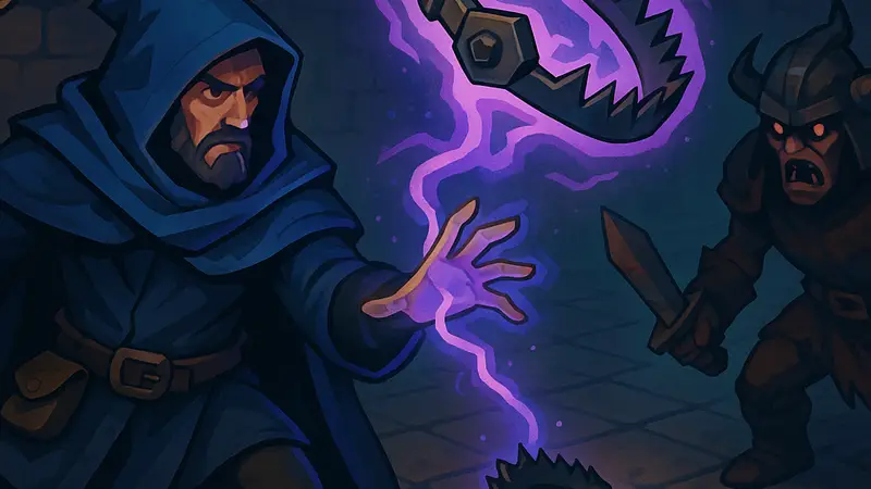 Главный герой Blightstone использует телекинез для броска капкана в врага на тактическом поле боя.