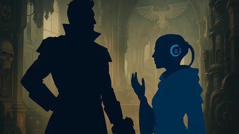 Косплей Вольного Торговца и Кибеллы из Warhammer 40,000: Rogue Trader.