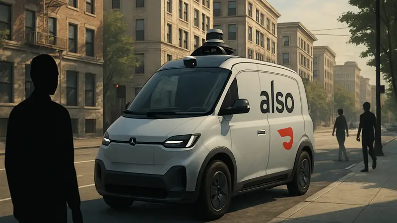 Автономный автомобиль Also для доставки DoorDash на городской улице