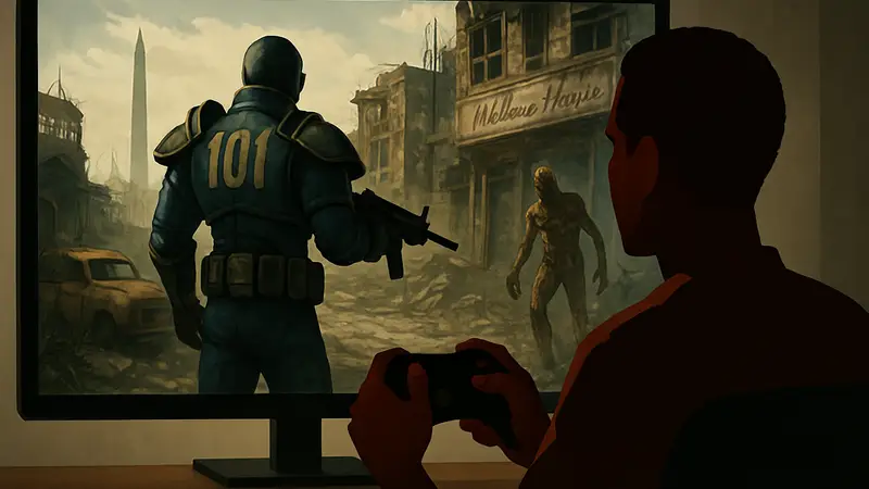Аарон Мотен играет в Fallout 3 и New Vegas, намекая на ремастеры