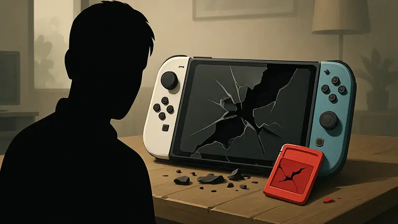 Изображение сломанной консоли Nintendo Switch 2 и поддельного игрового картриджа