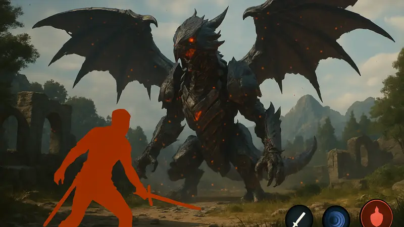 Скриншот из Crimson Desert, демонстрирующий битву с боссом Ironwing REN-X, с элементами интерфейса игры.