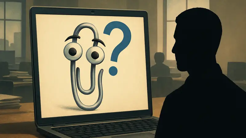Изображение Скрепыша (Clippy) из Microsoft Office с вопросительным знаком, символизирующим загадку пола.