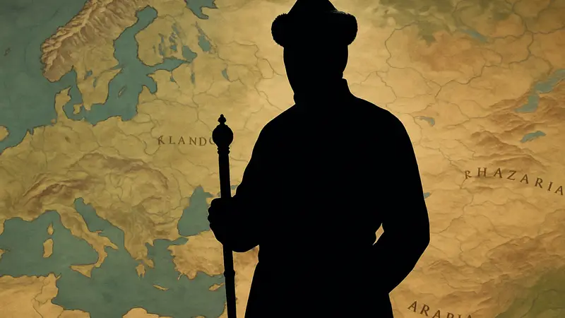 Правитель из Crusader Kings III в историческом сибирском или азиатском наряде, на фоне карты.