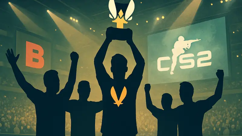 Киберспортивная команда Vitality празднует победу над BetBoom на турнире Major по CS2.