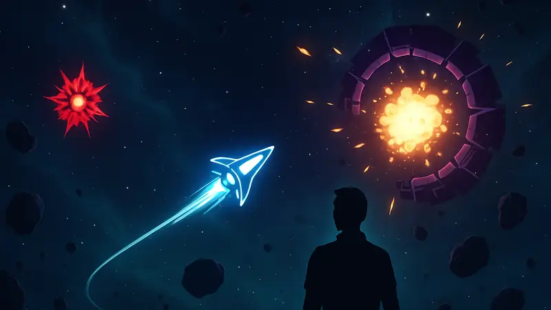 Скриншот геймплея Nova Drift, космический roguelike-шутер с кораблём