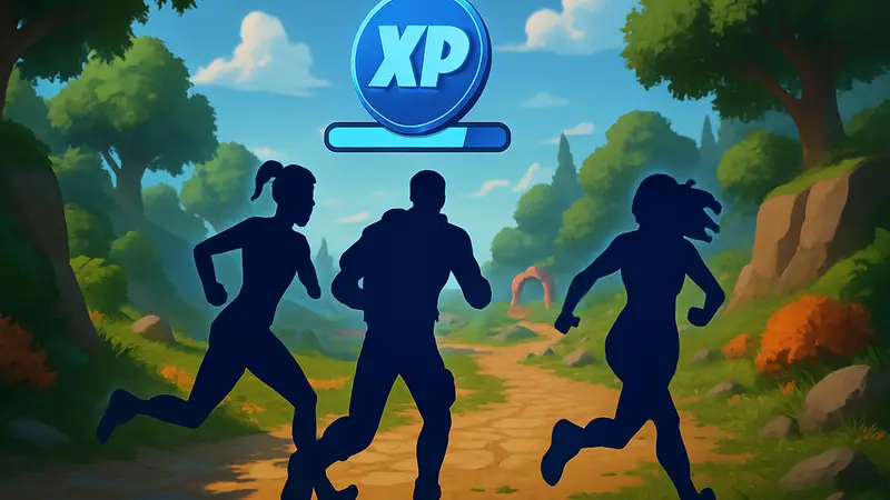 Скриншот Fortnite Runners с персонажами и индикатором опыта спрайта