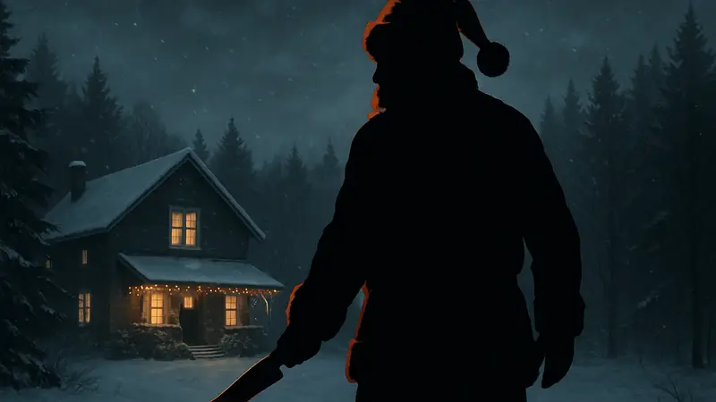Обложка романа Silent Night, Deadly Night с силуэтом Санта-Клауса и ножом