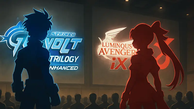 Логотипы игр Azure Striker Gunvolt Trilogy Enhanced и Luminous Avenger iX 3 от Inti Creates
