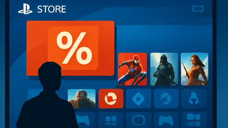 Скриншот главной страницы PlayStation Store с баннером распродажи и иконками игр.
