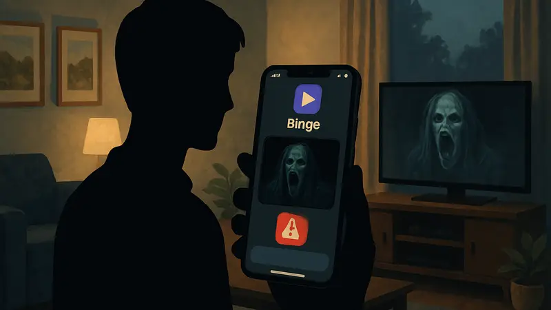 Мобильное приложение Binge на экране iPhone, предупреждающее о скримере в фильме