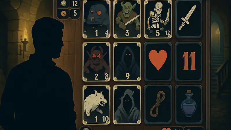 Скриншот игрового поля Card Crawl 2 с карточками монстров и элементами интерфейса