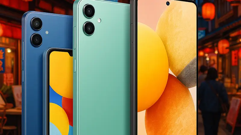 Смартфоны Samsung Galaxy A25, Galaxy A36, Galaxy S24 FE на фоне японского рынка