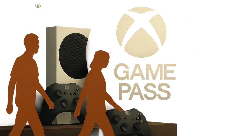 Изображение логотипа Xbox Game Pass на фоне консолей и игровых контроллеров, символизирующее отток подписчиков.