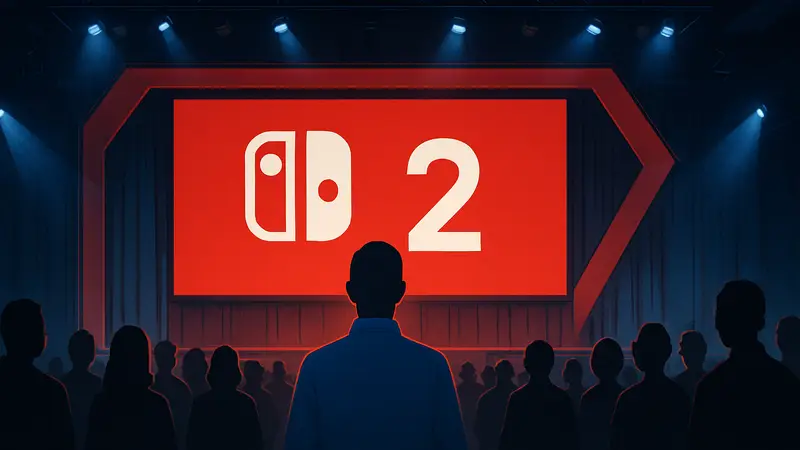 Логотип Nintendo Switch 2 на фоне большой сцены Nintendo Direct