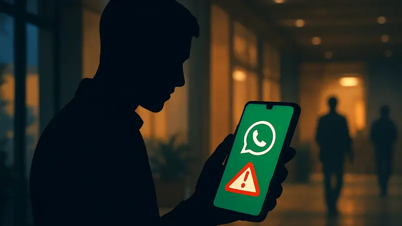 Логотип WhatsApp на экране смартфона с уведомлением о безопасности