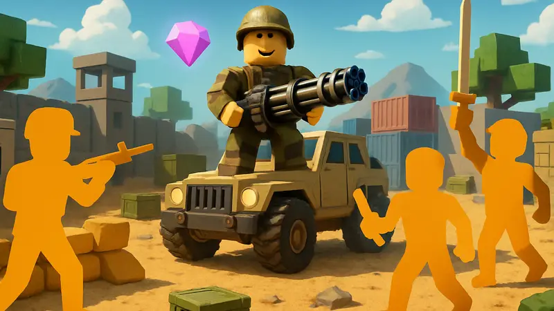 Геймплей из Roblox Blockade Battlefront с демонстрацией внутриигровых предметов и персонажей.