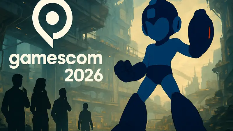 Арт с Мега Меном из Mega Man: Dual Override и логотипом Gamescom 2026, анонсирующий демо.