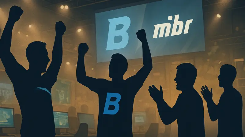 Игроки киберспортивной команды B8 празднуют победу на турнире после матча с MIBR.