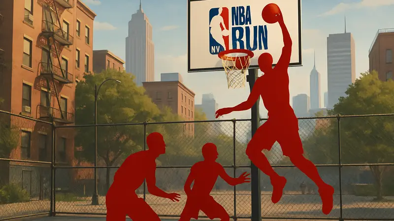Изображение из игры NBA The Run, демонстрирующее уличный баскетбол 3 на 3 на одной из платформ PS5, Xbox или PC.