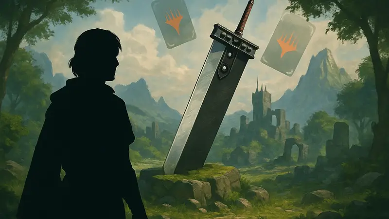 Изображение карты Buster Sword из Magic: The Gathering, символизирующее лучшие карты-мечи.