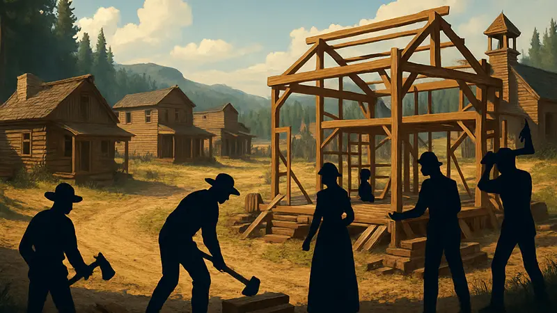 Игровой скриншот Frontier Legends, демонстрирующий постройку поселения в стиле Дикого Запада