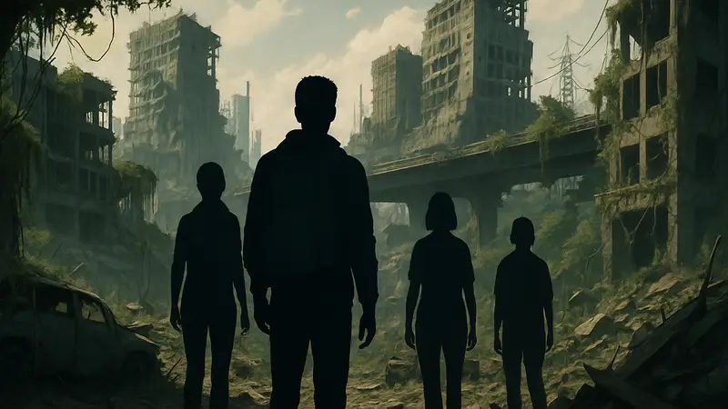 Кадр из сериала Paradise, показывающий постапокалиптический мир или драматические события.