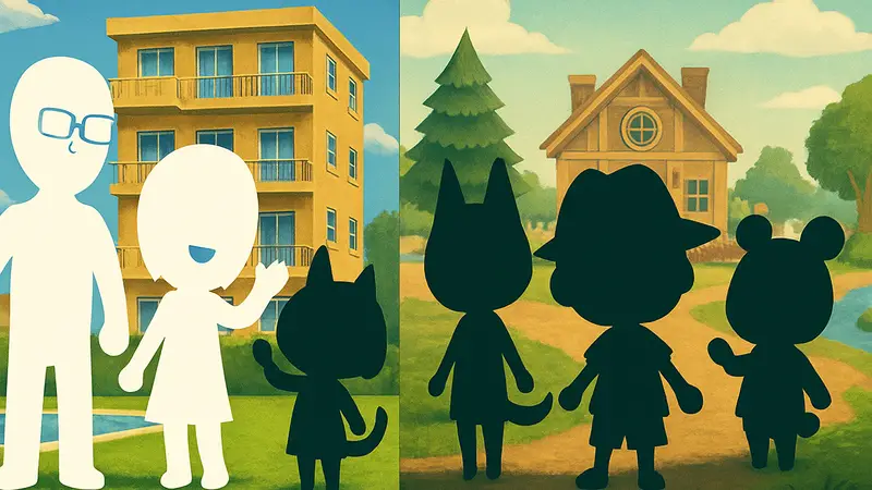 Персонажи Mii из Tomodachi Life и жители Animal Crossing в сравнительной коллаже