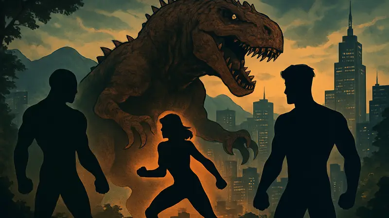 Постер или ключевой арт 5 сезона мультсериала "Неуязвимый" с изображением главных героев и антагониста.