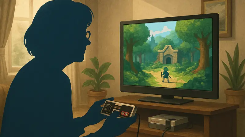 Салли Филд с контроллером Nintendo, играющая в Legend of Zelda.