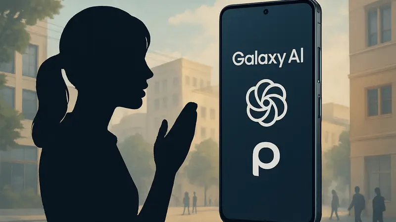Смартфон Samsung Galaxy S26 с логотипом Galaxy AI и Perplexity.