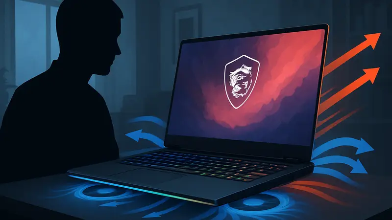 Игровой ноутбук MSI Raider с подсветкой и тонким корпусом, на котором видна работа системы охлаждения.