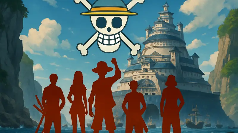 Постер One Piece от Netflix с персонажами и возможным завершением на арке Маринфорда.