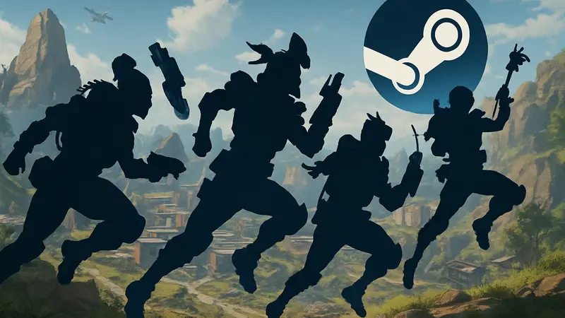 Игровые персонажи Apex Legends в динамичной позе на фоне игрового поля Steam