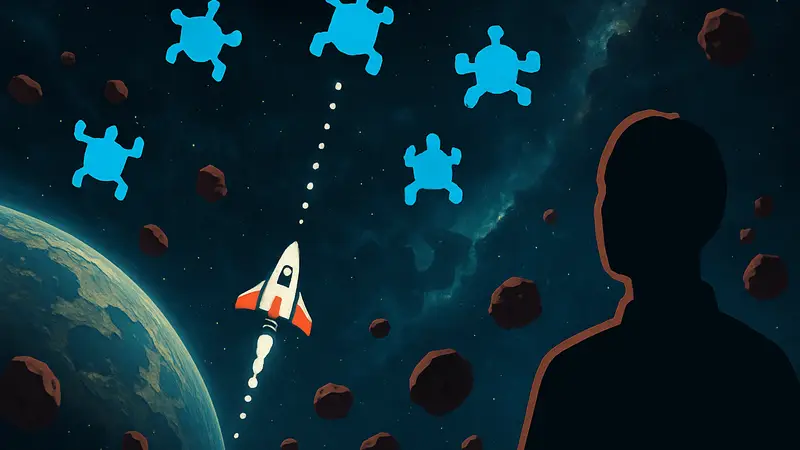 Скриншот геймплея Astro Party EX с космическим кораблём и врагами, демонстрирующий уникальность.