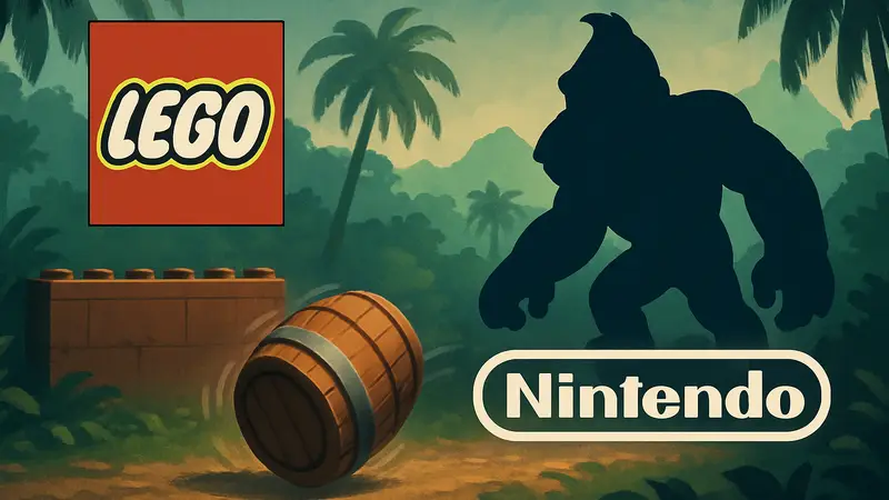 Тизер LEGO Donkey Kong с катящейся кирпичной бочкой и логотипами Nintendo