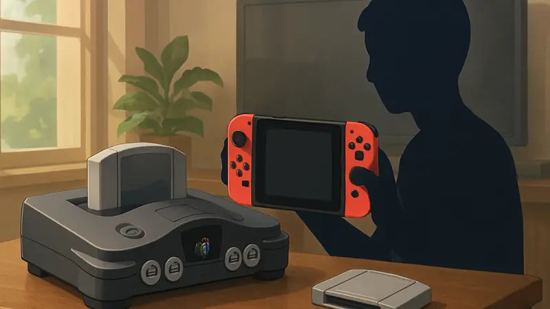 Док-станция для Nintendo Switch, стилизованная под игровую консоль Nintendo 64, рядом с картриджем для игр