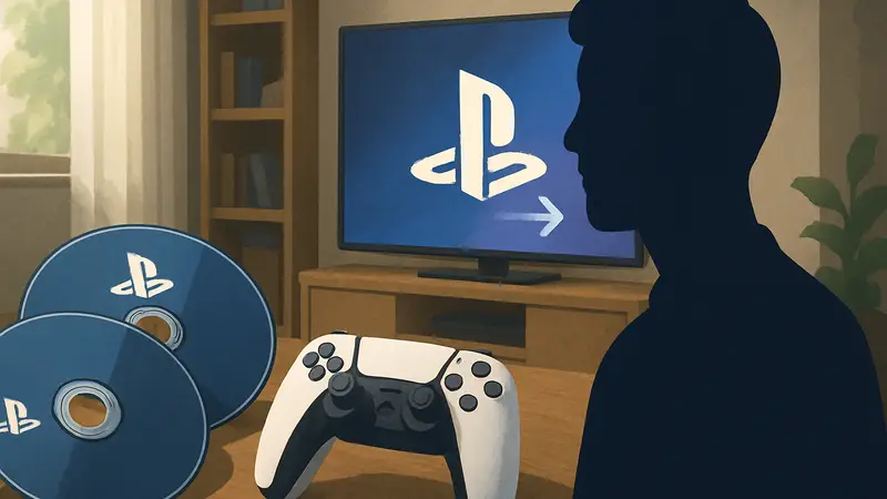 Игровые диски PlayStation и контроллер, символизирующие смену эры физических носителей на цифровую