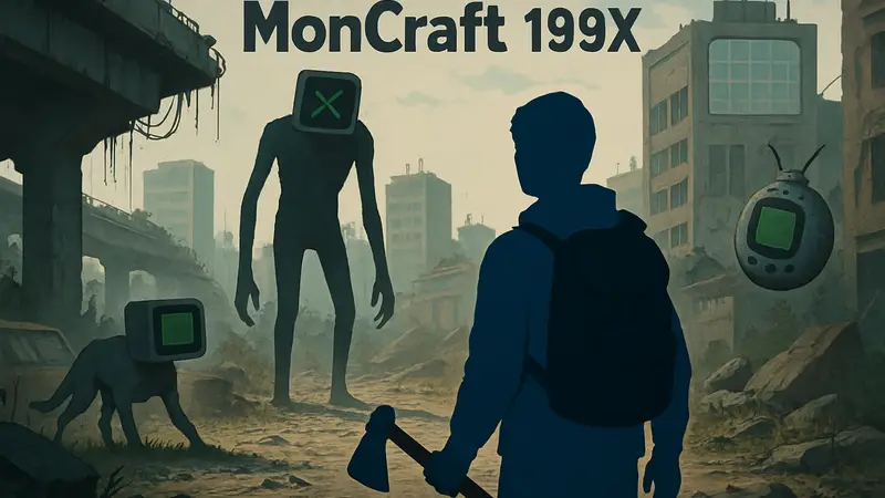 Изображение MonCraft 199X: монстры и выживание в мире после Y2K-апокалипсиса.