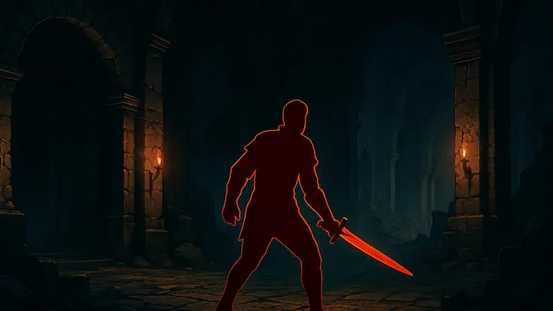 Геймплей Blade of Shadows: мрачное подземелье, персонаж с мечом в roguelike-стиле