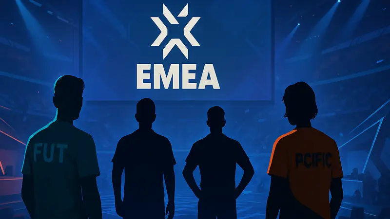 Игроки FUT Esports и PCIFIC Esports на киберспортивной арене VCT EMEA Kickoff