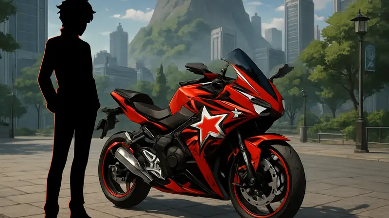 Мотоцикл из Wuthering Waves в стиле Persona 5 Royal, демонстрирующий новый скин и дизайн.