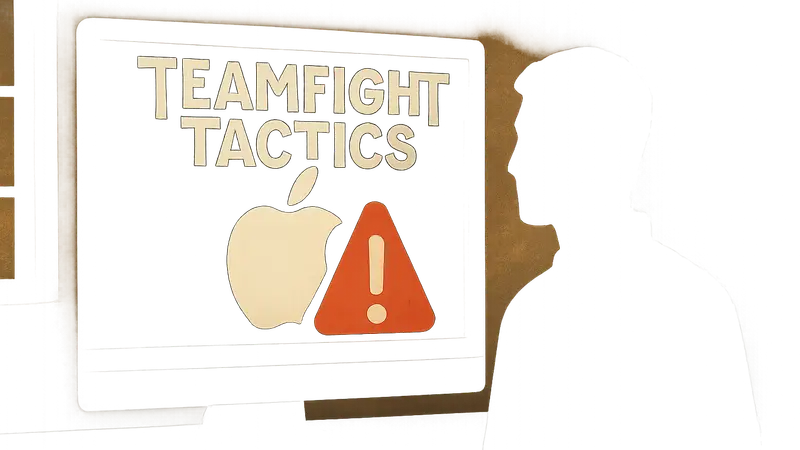 Логотип Teamfight Tactics на фоне символа macOS, указывающий на проблему с поддержкой