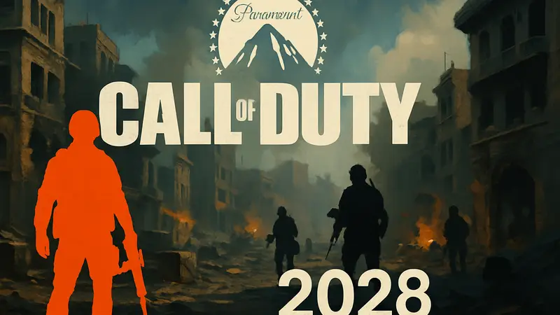 Логотип фильма Call of Duty и Paramount Pictures с датой выхода в 2028 году.
