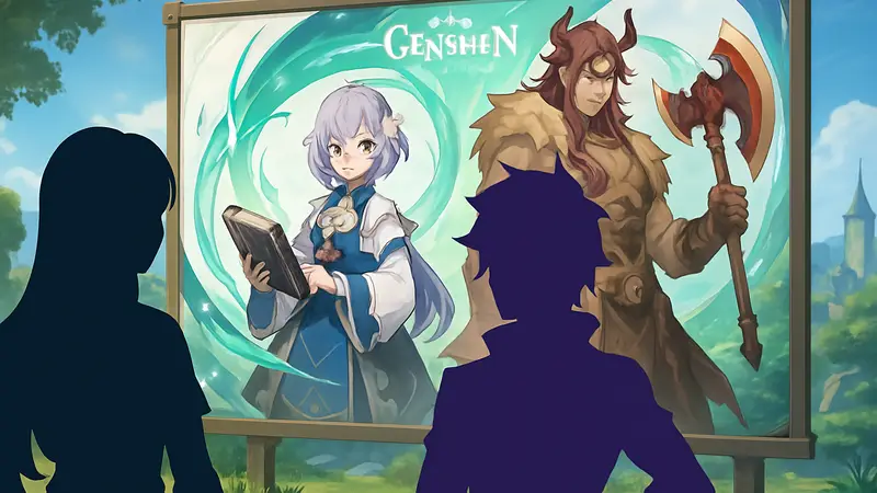 Zibai и Illuga из Genshin Impact на фоне нового баннера персонажей