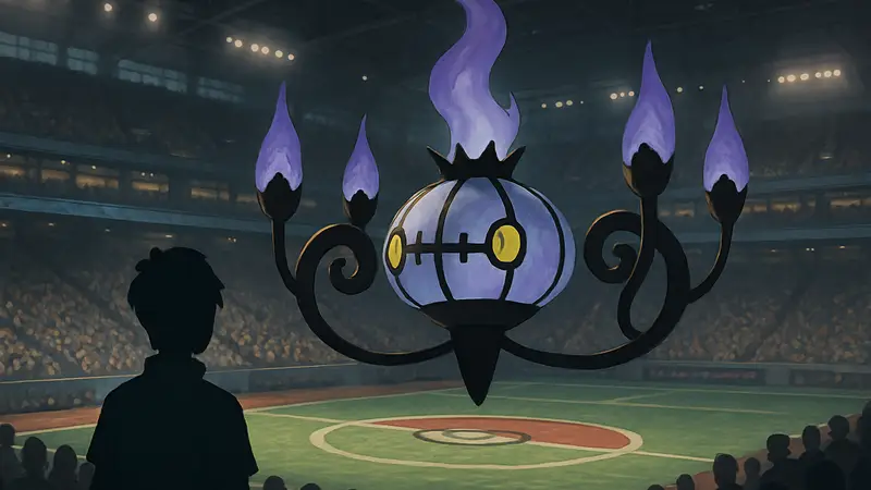 Покемон Chandelure на фоне арены Pokémon Champions