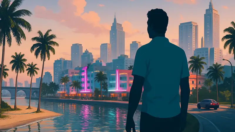 Яркий вид на Вайс-Сити из просочившегося геймплейного клипа GTA 6